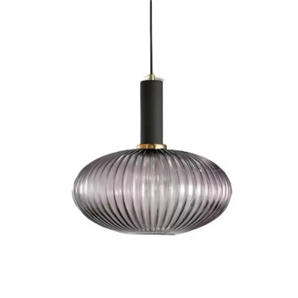 Suspension avec verre cannelé et éléments en métal Art déco