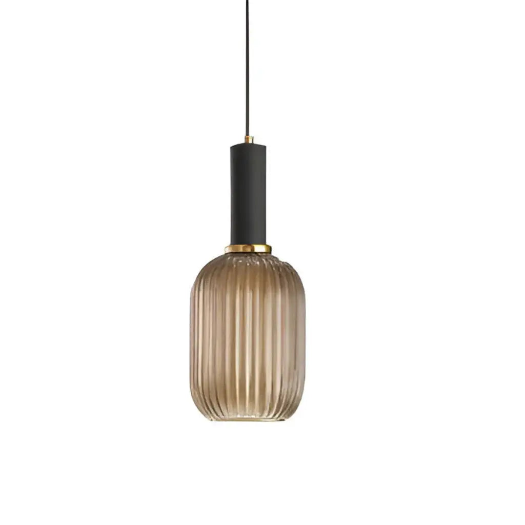 Suspension avec verre cannelé et éléments en métal Art déco