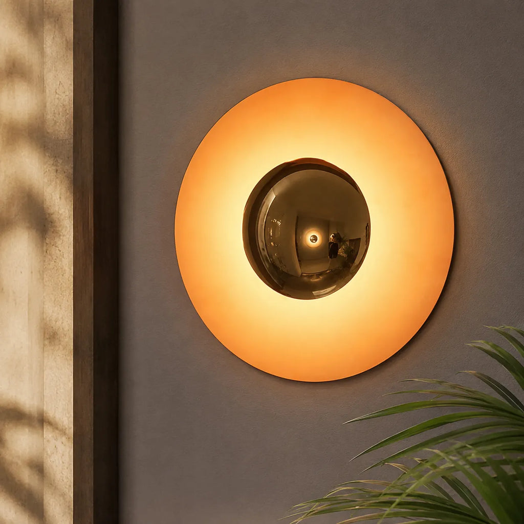 Applique murale avec abat-jour rond en métal et éclairage LED intégré à lumière chaude