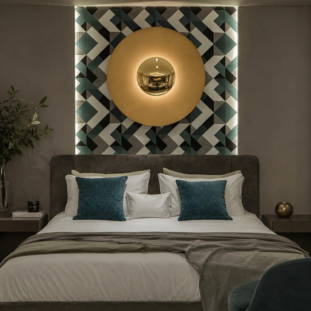 Applique murale avec abat-jour rond en métal et éclairage LED intégré à lumière chaude