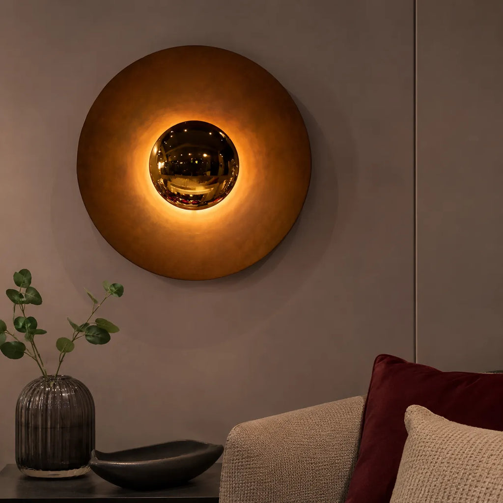 Applique murale avec abat-jour rond en métal et éclairage LED intégré à lumière chaude