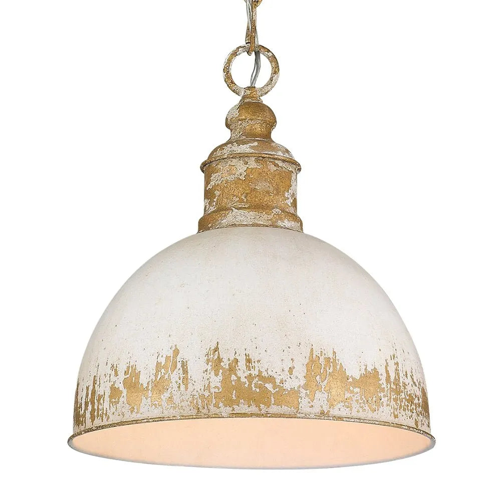 Pendelleuchte mit handgefertigtem Kuppelschirm und gealtertem Vintage-Finish