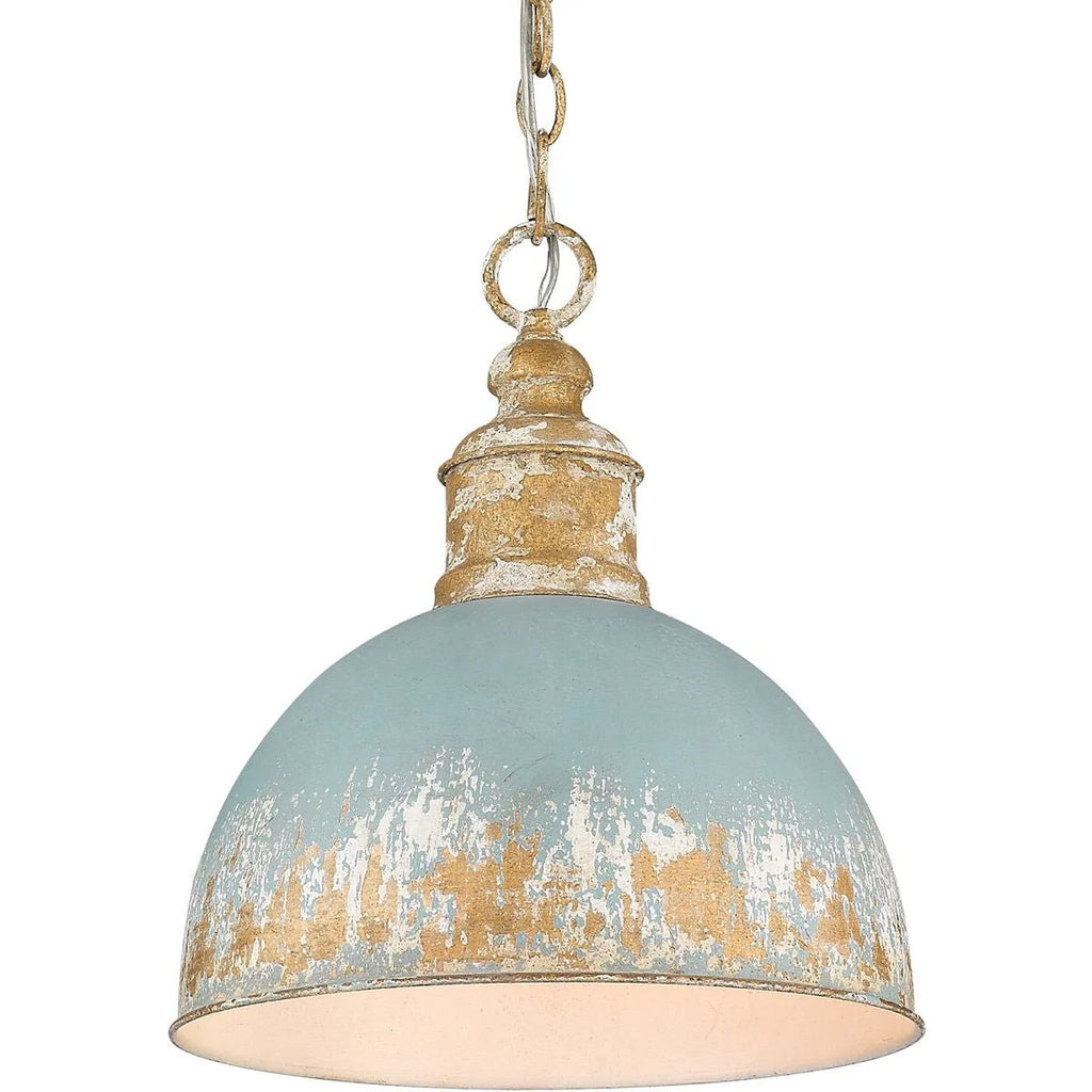 Pendelleuchte mit handgefertigtem Kuppelschirm und gealtertem Vintage-Finish