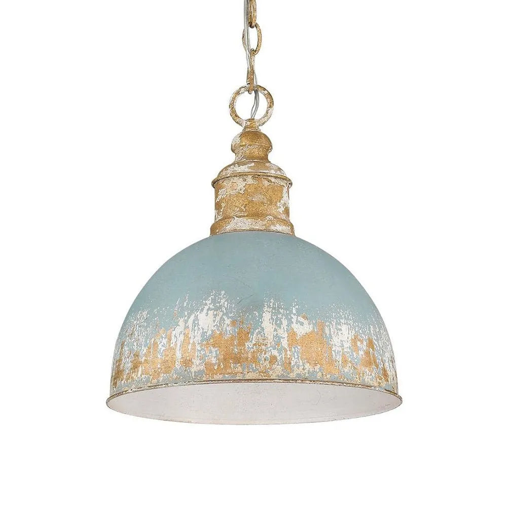 Pendelleuchte mit handgefertigtem Kuppelschirm und gealtertem Vintage-Finish