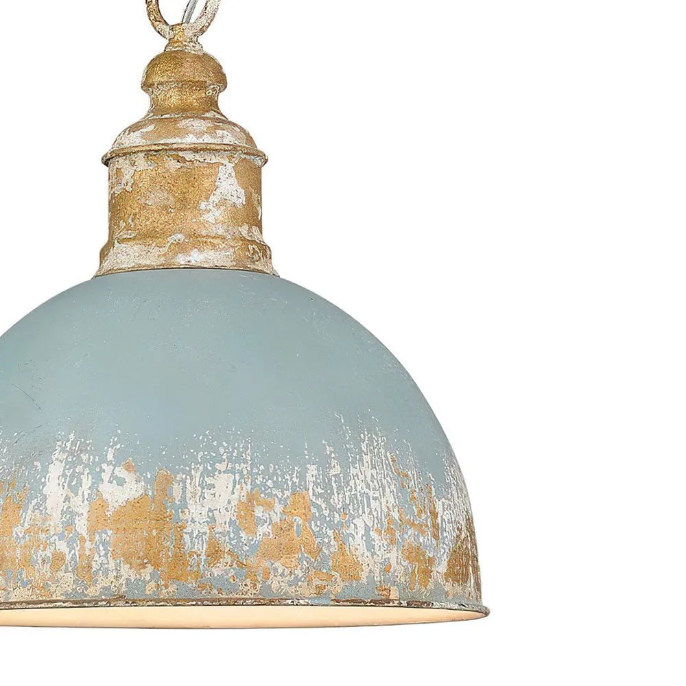 Pendelleuchte mit handgefertigtem Kuppelschirm und gealtertem Vintage-Finish