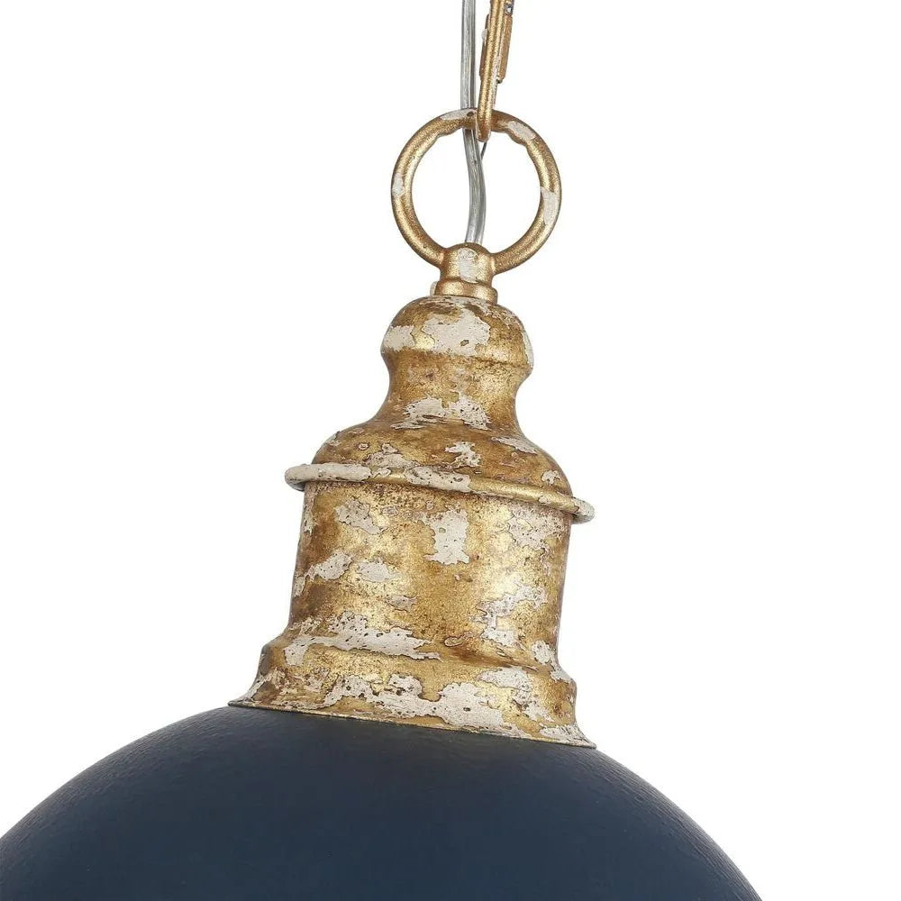 Pendelleuchte mit handgefertigtem Kuppelschirm und gealtertem Vintage-Finish