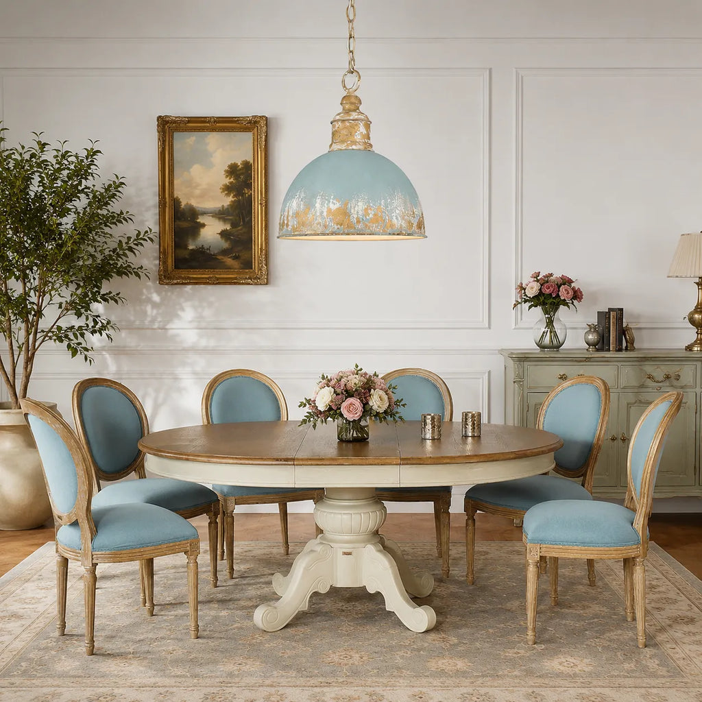 Pendelleuchte mit handgefertigtem Kuppelschirm und gealtertem Vintage-Finish