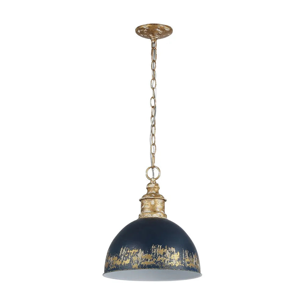 Pendelleuchte mit handgefertigtem Kuppelschirm und gealtertem Vintage-Finish