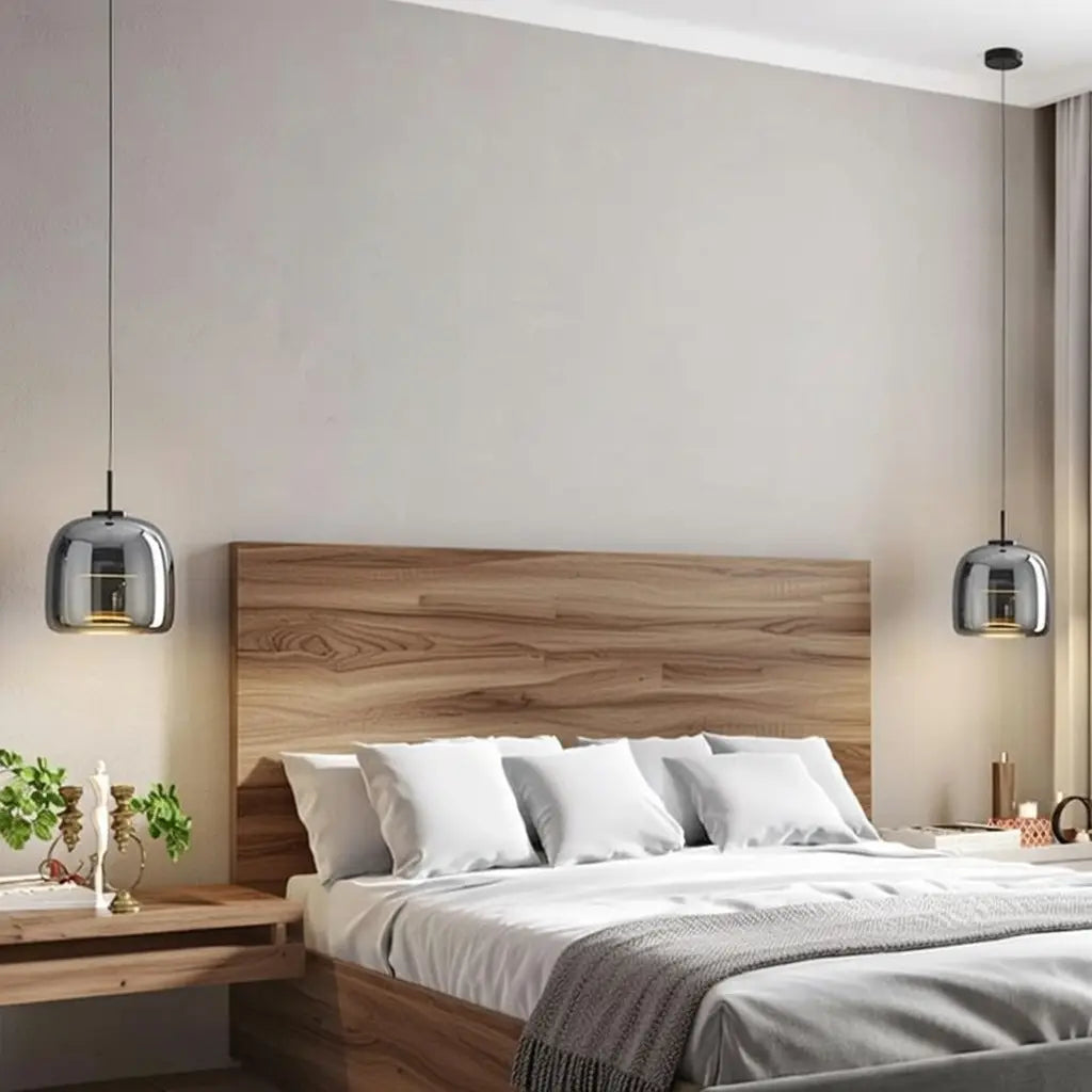 Pendant Light with Hand-Blown Smoked Glass Bell Shade and LED