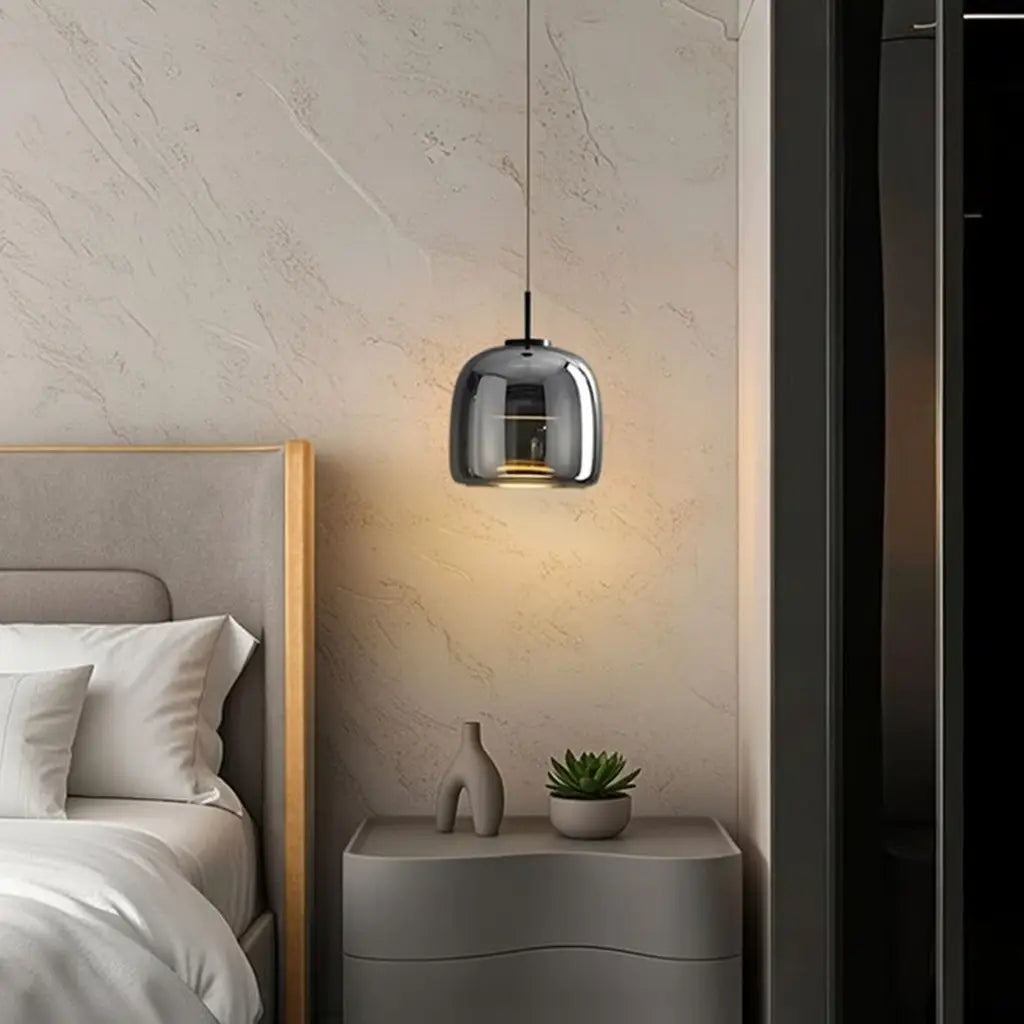Pendant Light with Hand-Blown Smoked Glass Bell Shade and LED