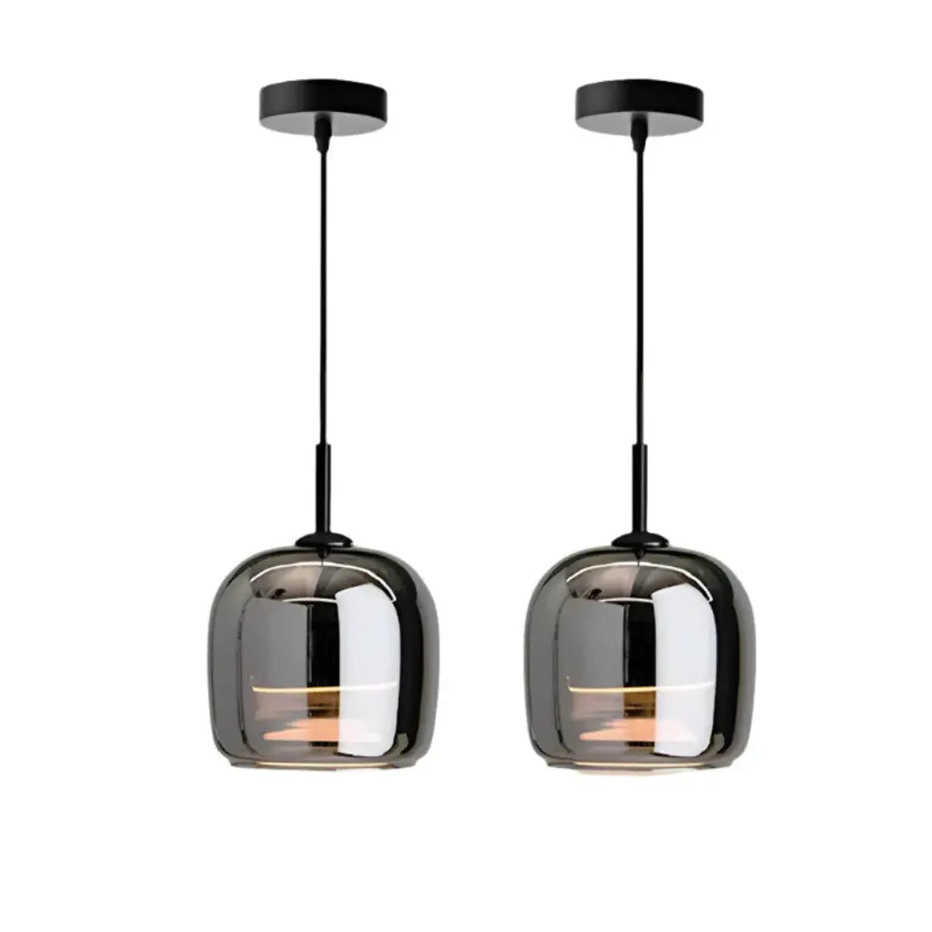 Suspension LED avec abat-jour cloche en verre fumé soufflé à la main