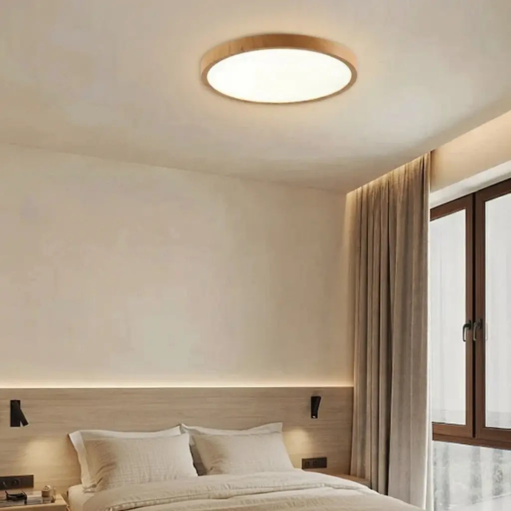 Plafonnier LED extra-fin avec cadre effet bois