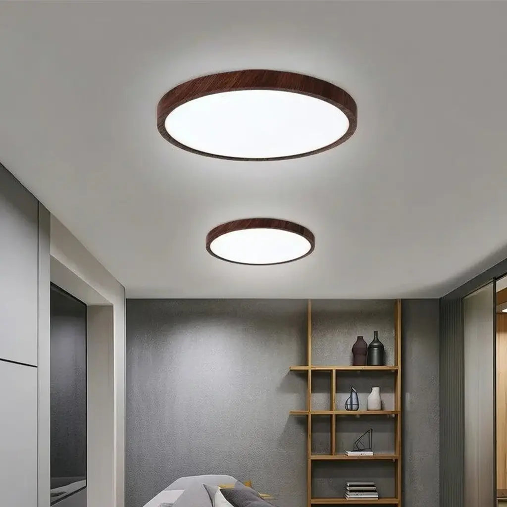 Plafonnier LED extra-fin avec cadre effet bois