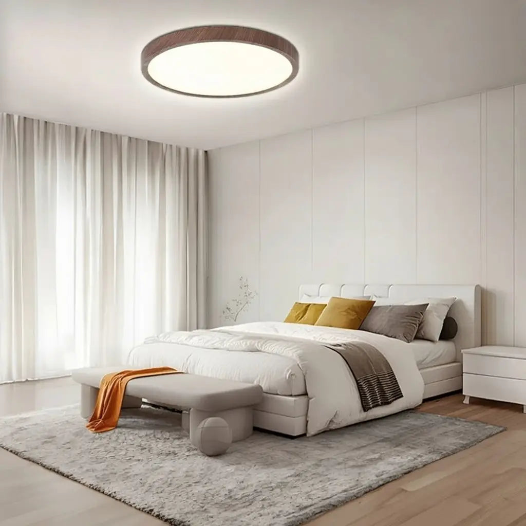 Plafonnier LED extra-fin avec cadre effet bois