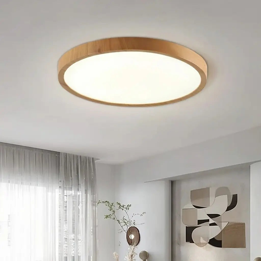 Plafonnier LED extra-fin avec cadre effet bois