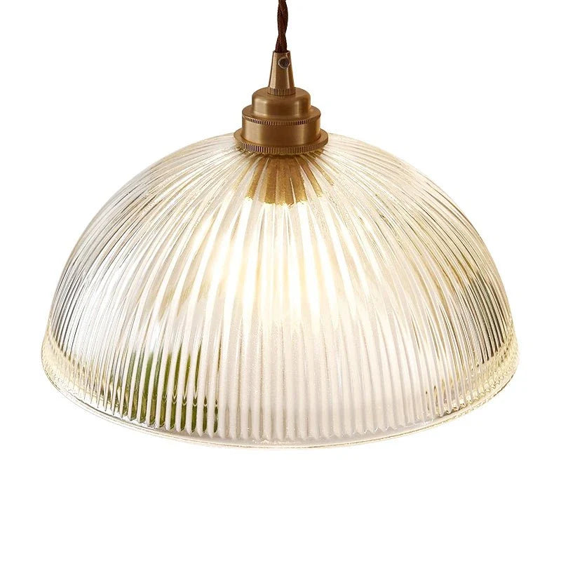 Lámpara colgante Greer de estilo rústico de granja, con cúpula de vidrio acanalado