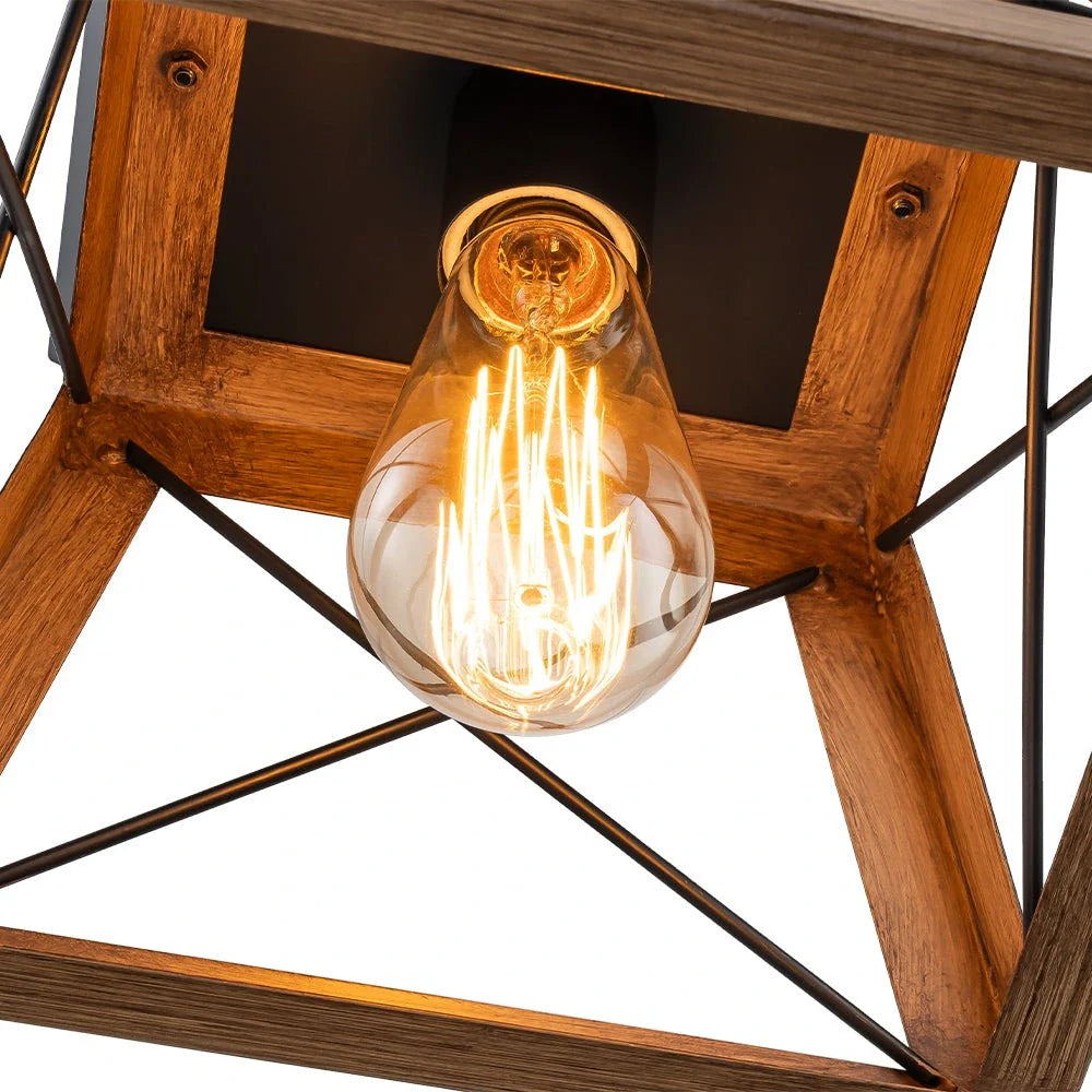 Lampada a sospensione con struttura quadrata in metallo dallo stile rustico e sospensione regolabile