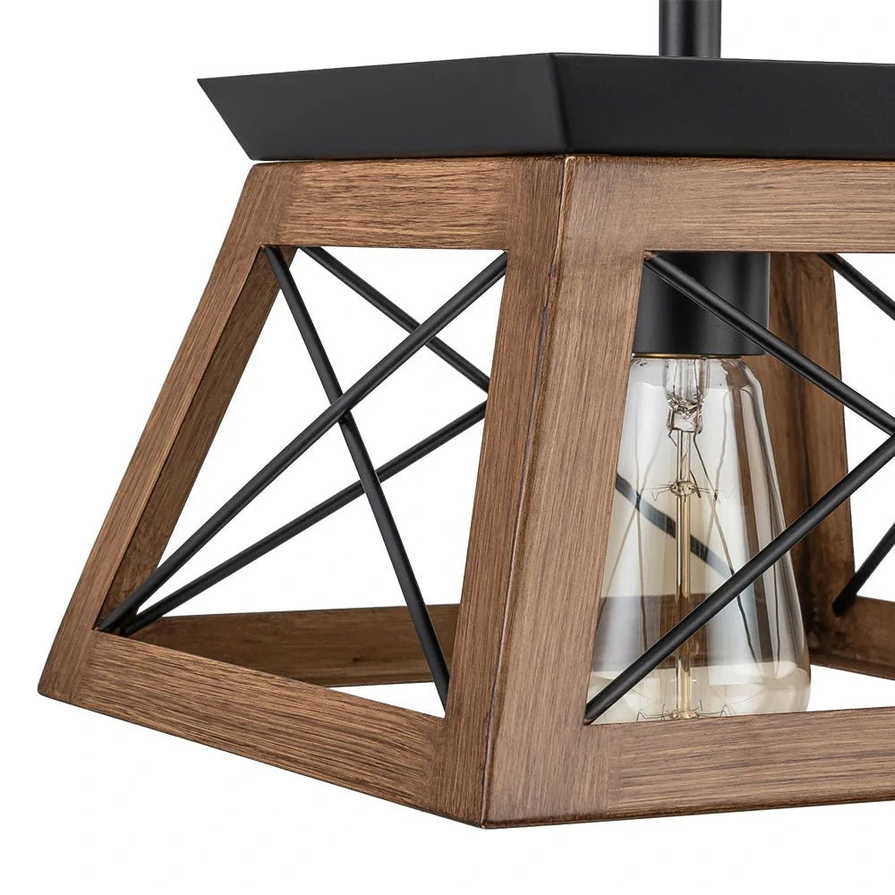 Lampada a sospensione con struttura quadrata in metallo dallo stile rustico e sospensione regolabile