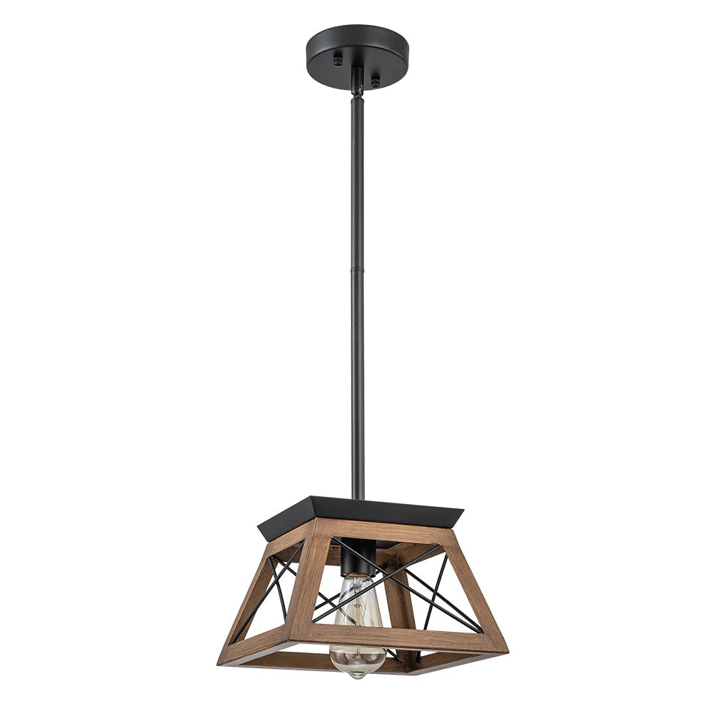 Lampada a sospensione con struttura quadrata in metallo dallo stile rustico e sospensione regolabile