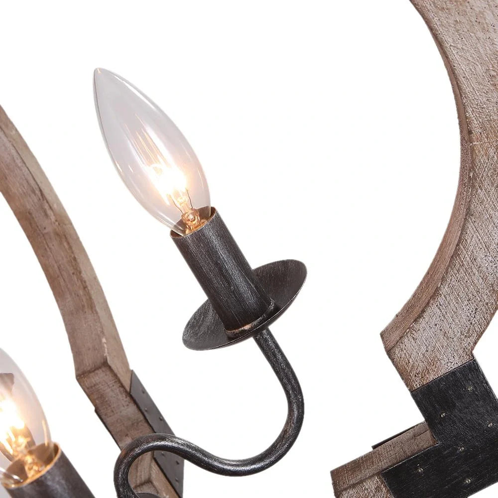 Chandelier Lighting with 4-Light Wood and Iron Lantern Frame in Black