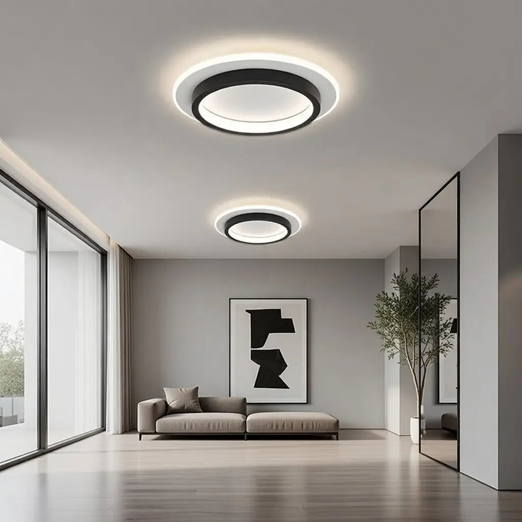 LED-Deckenleuchte mit Halo-Ring und zweilagiger Beleuchtung