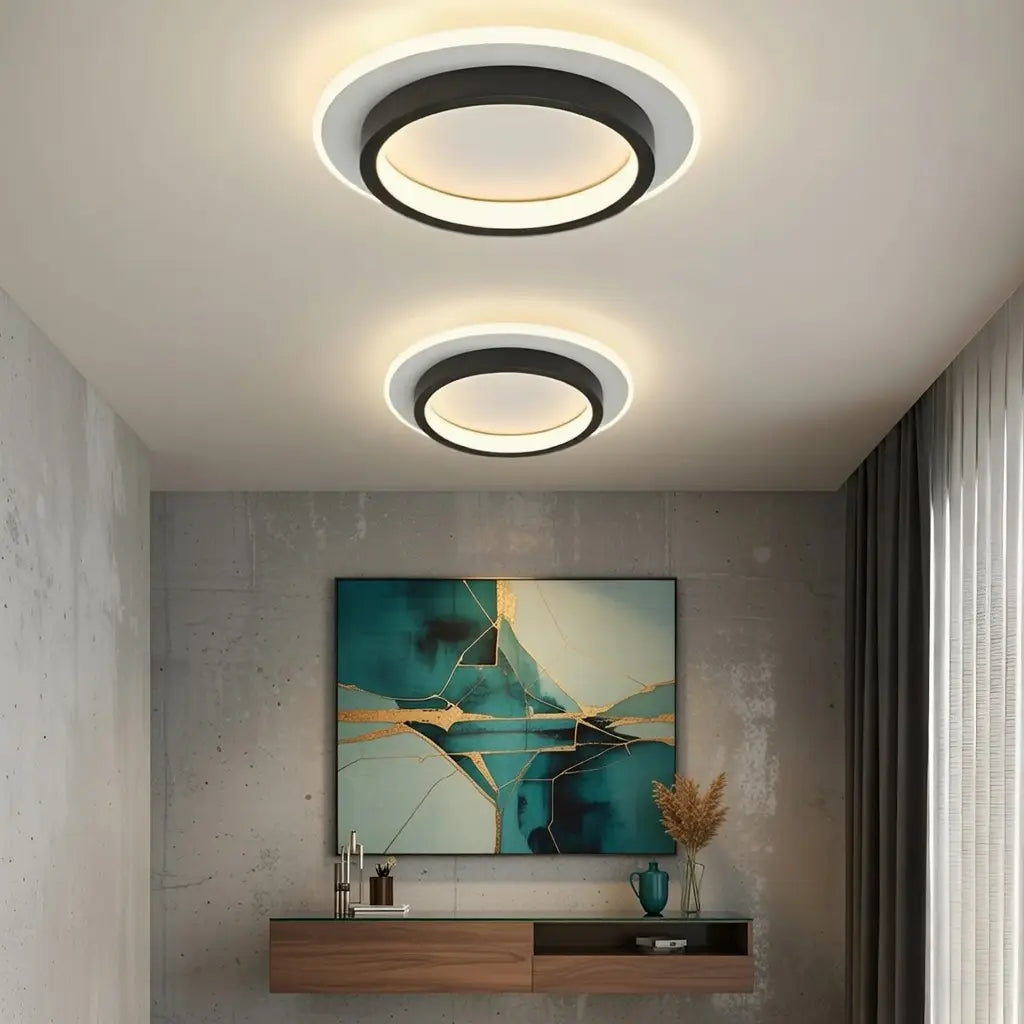 LED-Deckenleuchte mit Halo-Ring und zweilagiger Beleuchtung