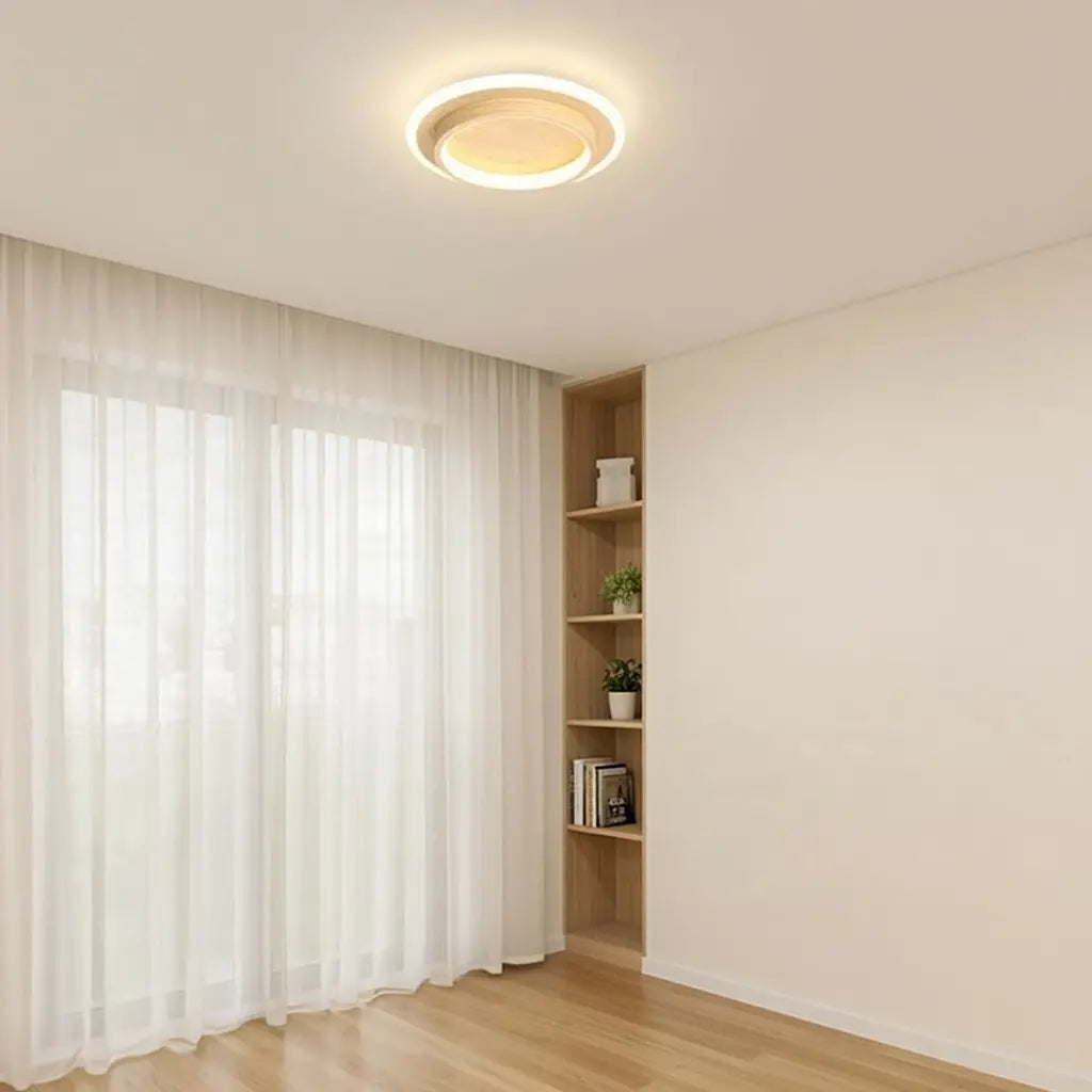 Plafoniera LED a conchiglia con anello luminoso e illuminazione a doppio strato, aderente al soffitto