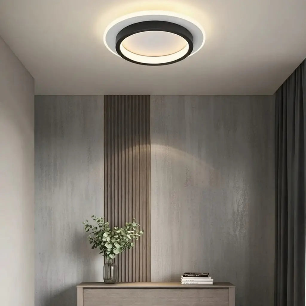 Plafoniera LED a conchiglia con anello luminoso e illuminazione a doppio strato, aderente al soffitto