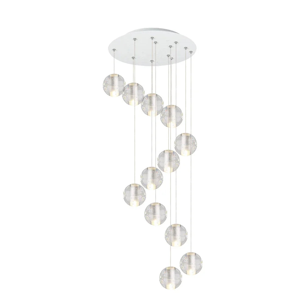 Suspension avec abat-jour en verre cristal en forme de goutte d’eau et finition chromée
