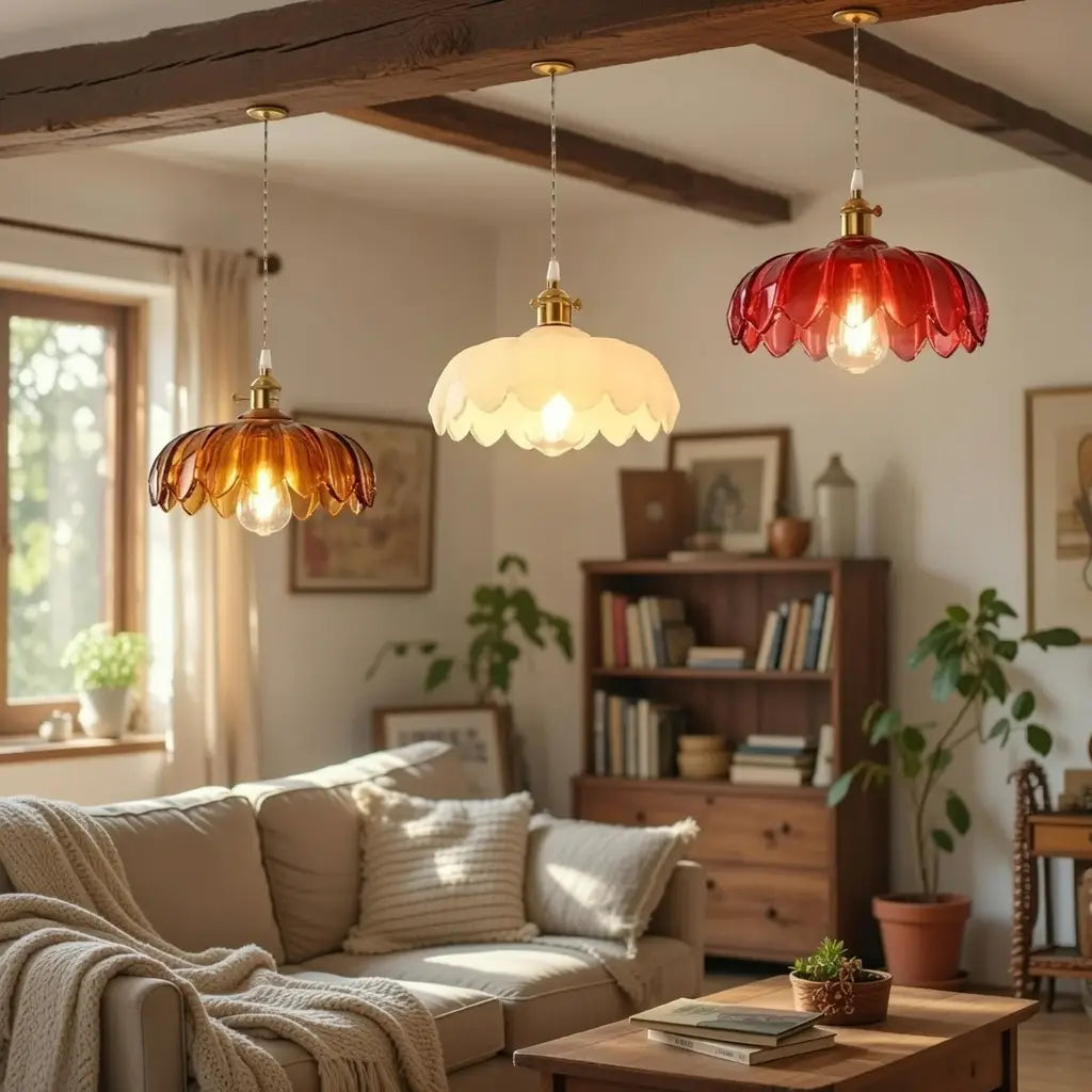 Pendelleuchte mit geriffeltem Glasschirm und Messingfassung für Esszimmer und Kücheninsel
