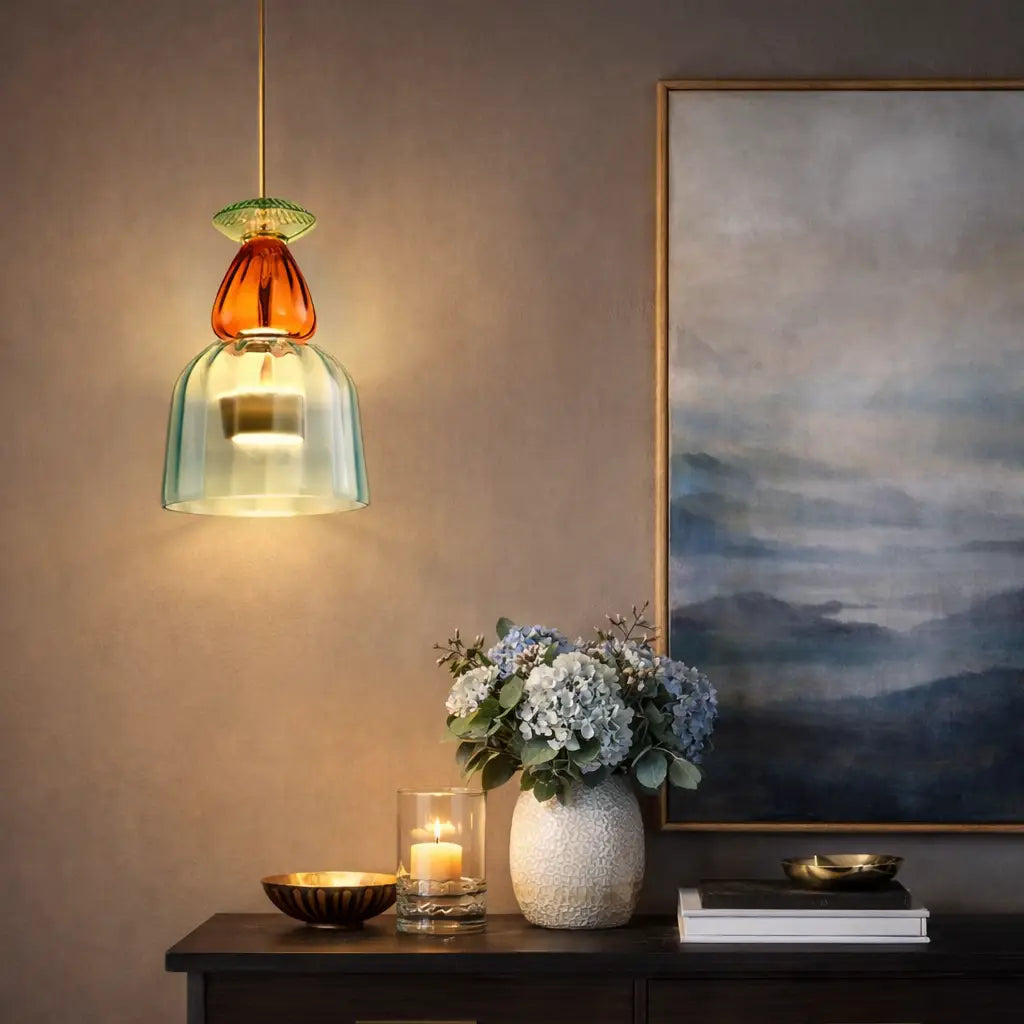 Pendant Light with Stacked Glass and LED for Kitchen Dining Room Lighting