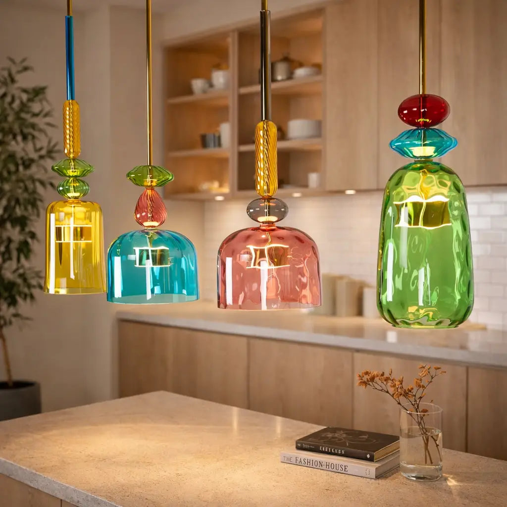 Pendant Light with Stacked Glass and LED for Kitchen Dining Room Lighting