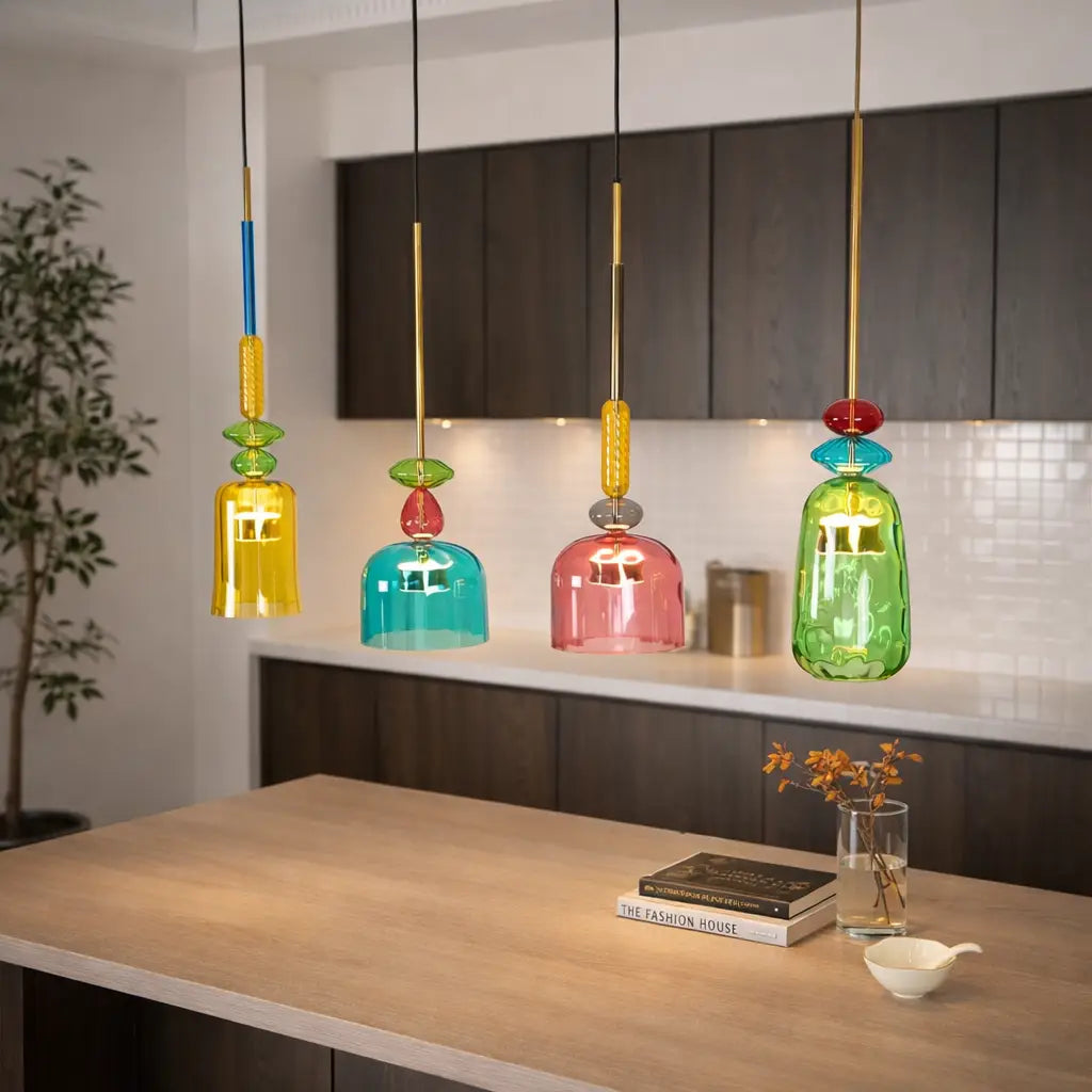 Lampada a sospensione con vetro sovrapposto e LED per illuminare la cucina e la sala da pranzo