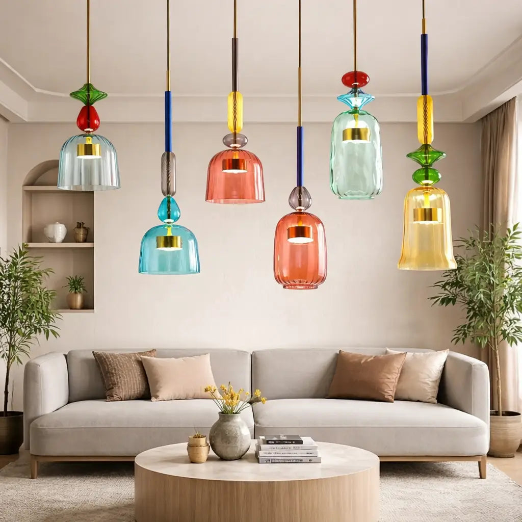 Pendant Light with Stacked Glass and LED for Kitchen Dining Room Lighting