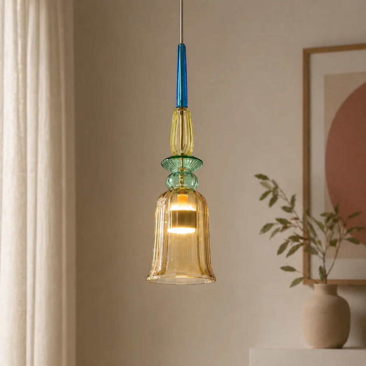 Pendant Light with Stacked Glass and LED for Kitchen Dining Room Lighting