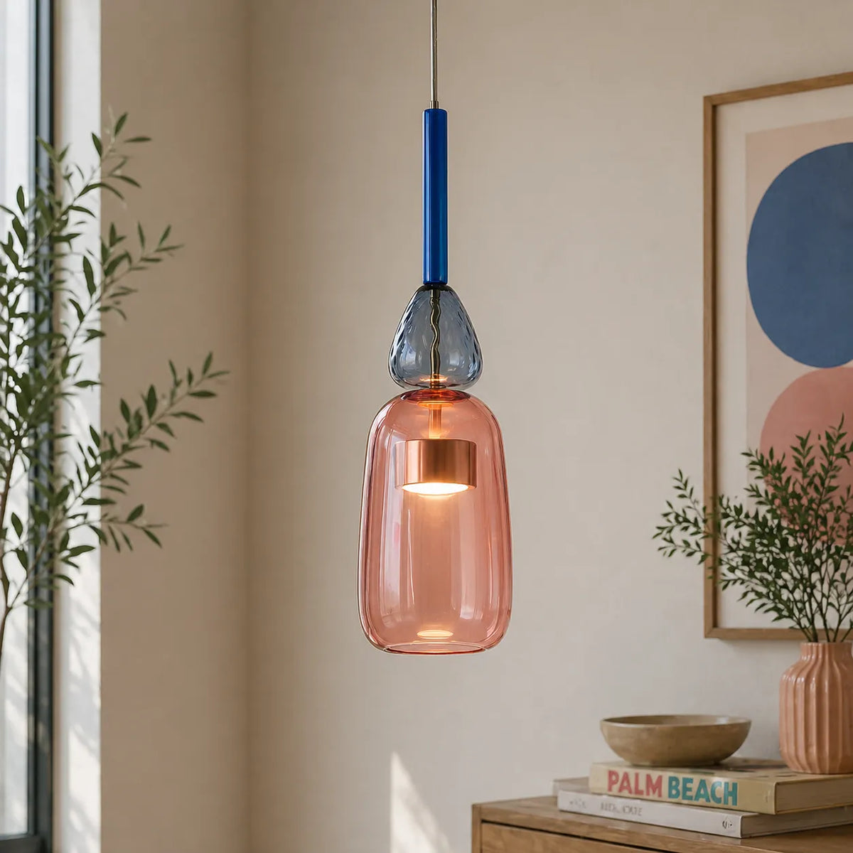 Pendant Light with Stacked Glass and LED for Kitchen Dining Room Lighting