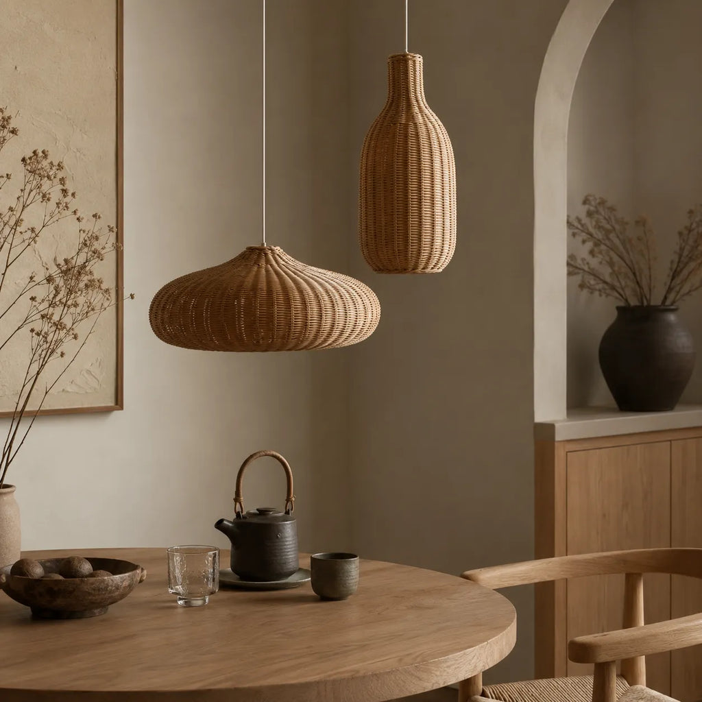 Handwoven Rattan Pendant Light with Adjustable Suspension for Dining Room and Living
