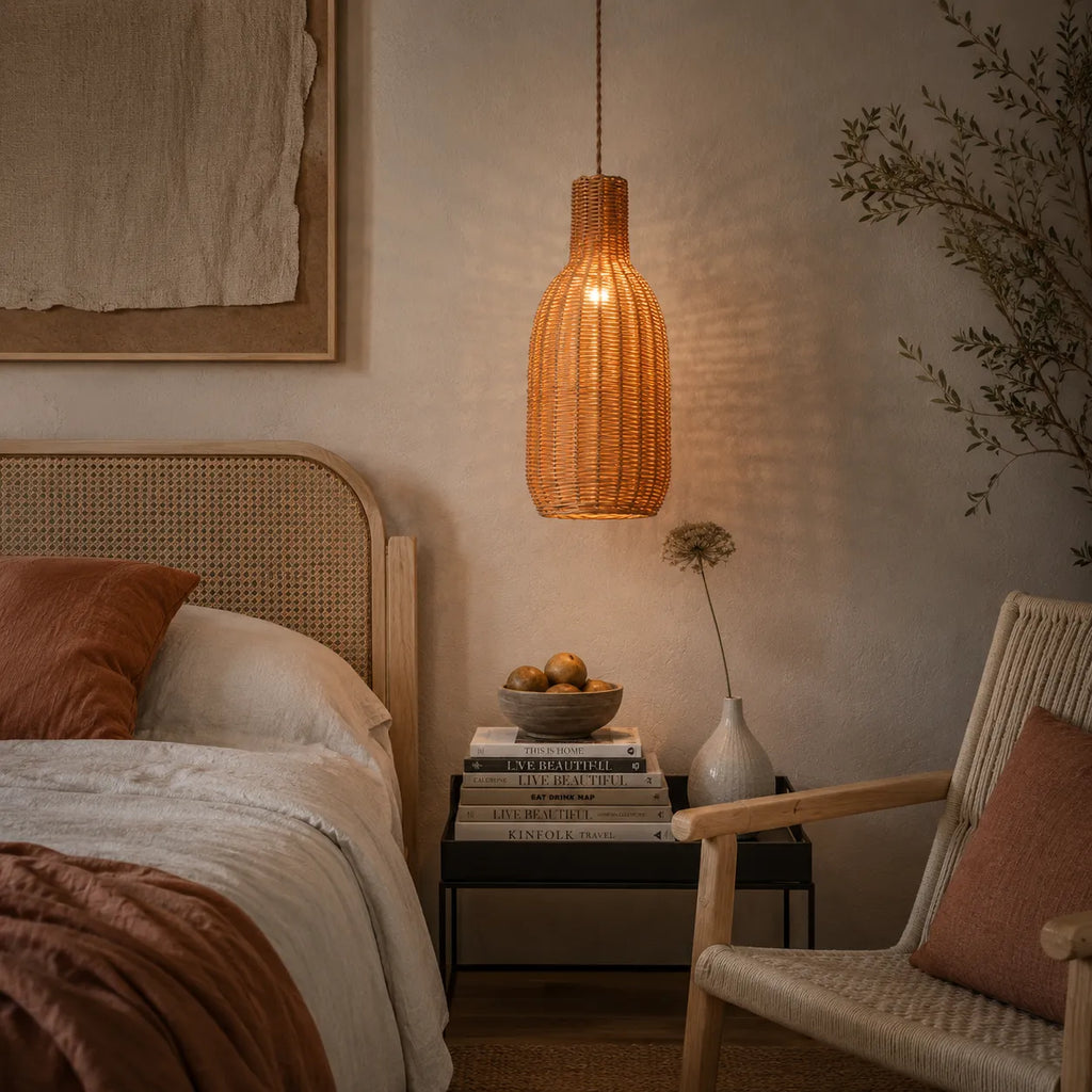Handwoven Rattan Pendant Light with Adjustable Suspension for Dining Room and Living