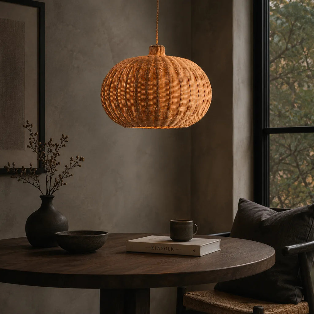 Handwoven Rattan Pendant Light with Adjustable Suspension for Dining Room and Living