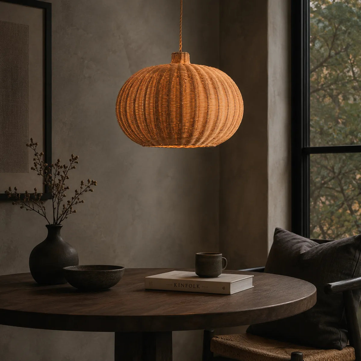 Handwoven Rattan Pendant Light with Adjustable Suspension for Dining Room and Living
