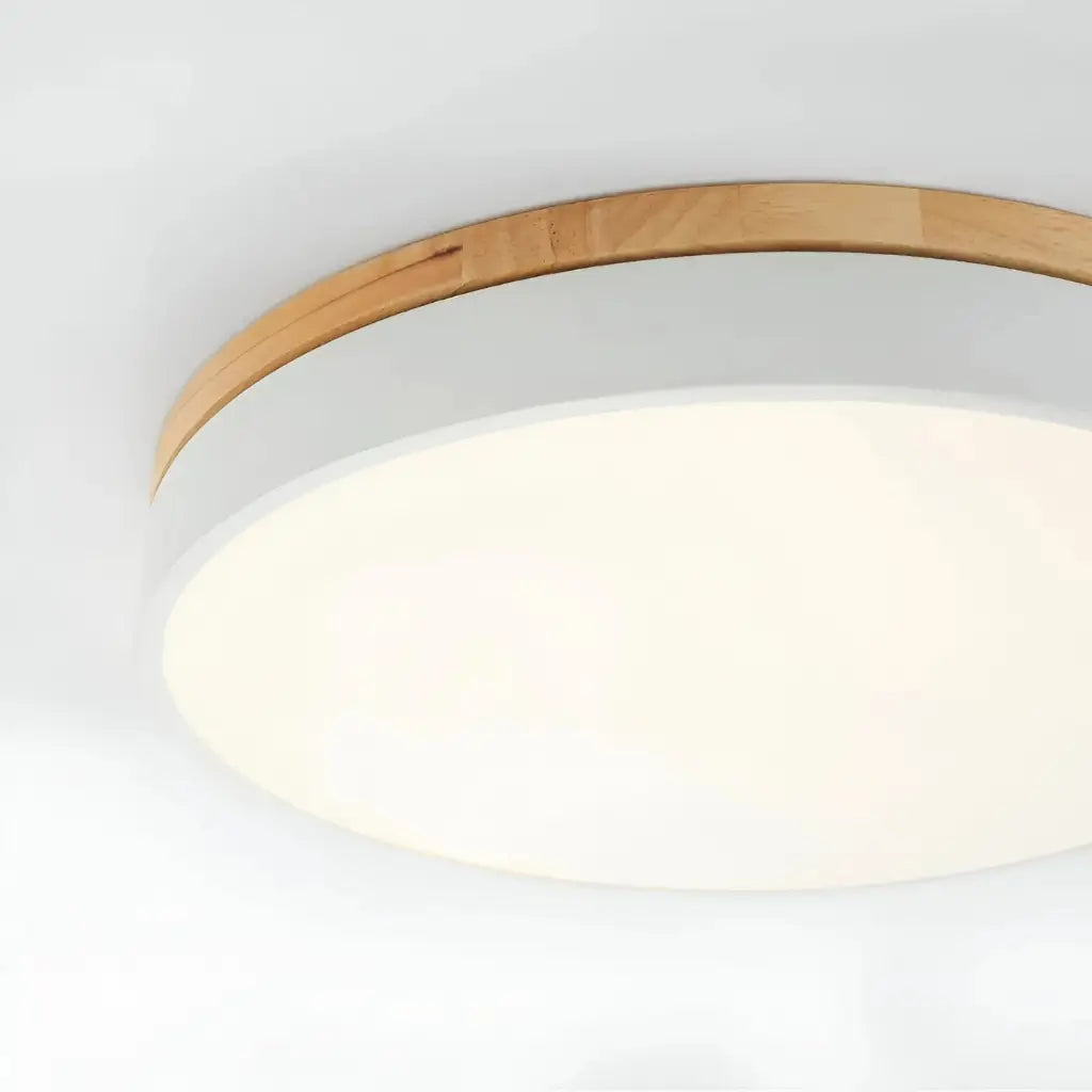 LED Oyster Light with Natural Wood Accent Flush Mount Ceiling Light for Bedroom Hallway