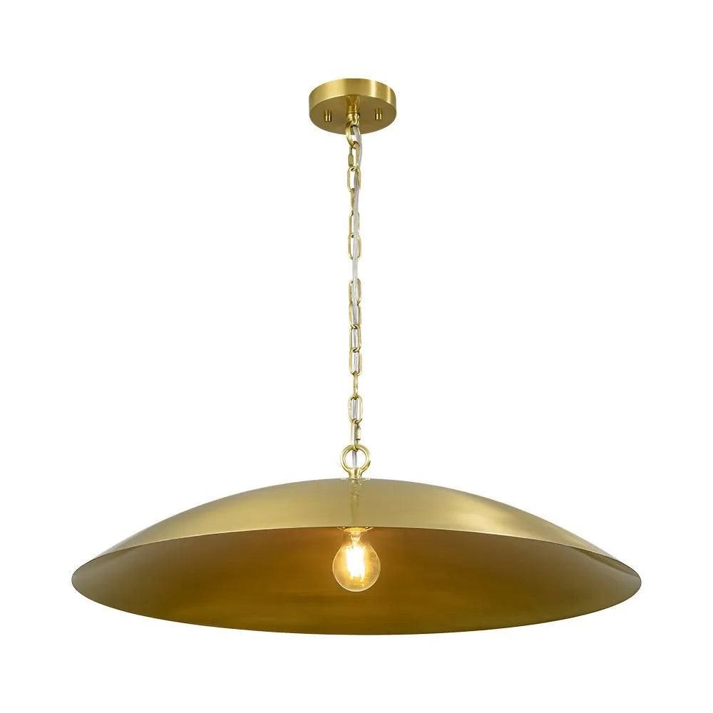 Suspension avec grand abat-jour en dôme et intérieur doublé d’or
