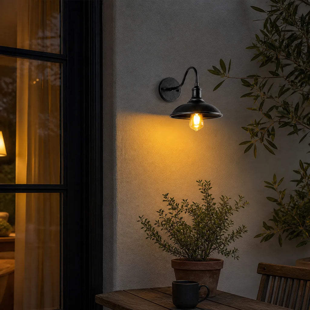 Outdoor Wall Light with Gooseneck Arm and Bowl Shade for Exterior Lighting