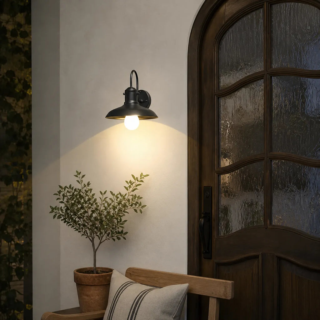 Outdoor Wall Light with Gooseneck Arm and Bowl Shade for Exterior Lighting