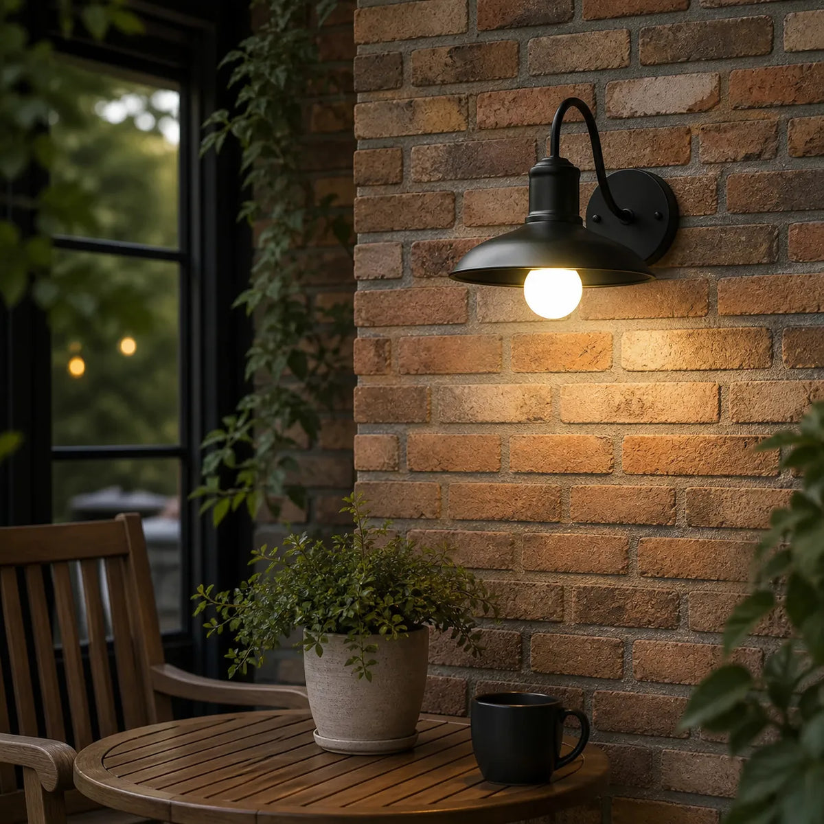 Outdoor Wall Light with Gooseneck Arm and Bowl Shade for Exterior Lighting