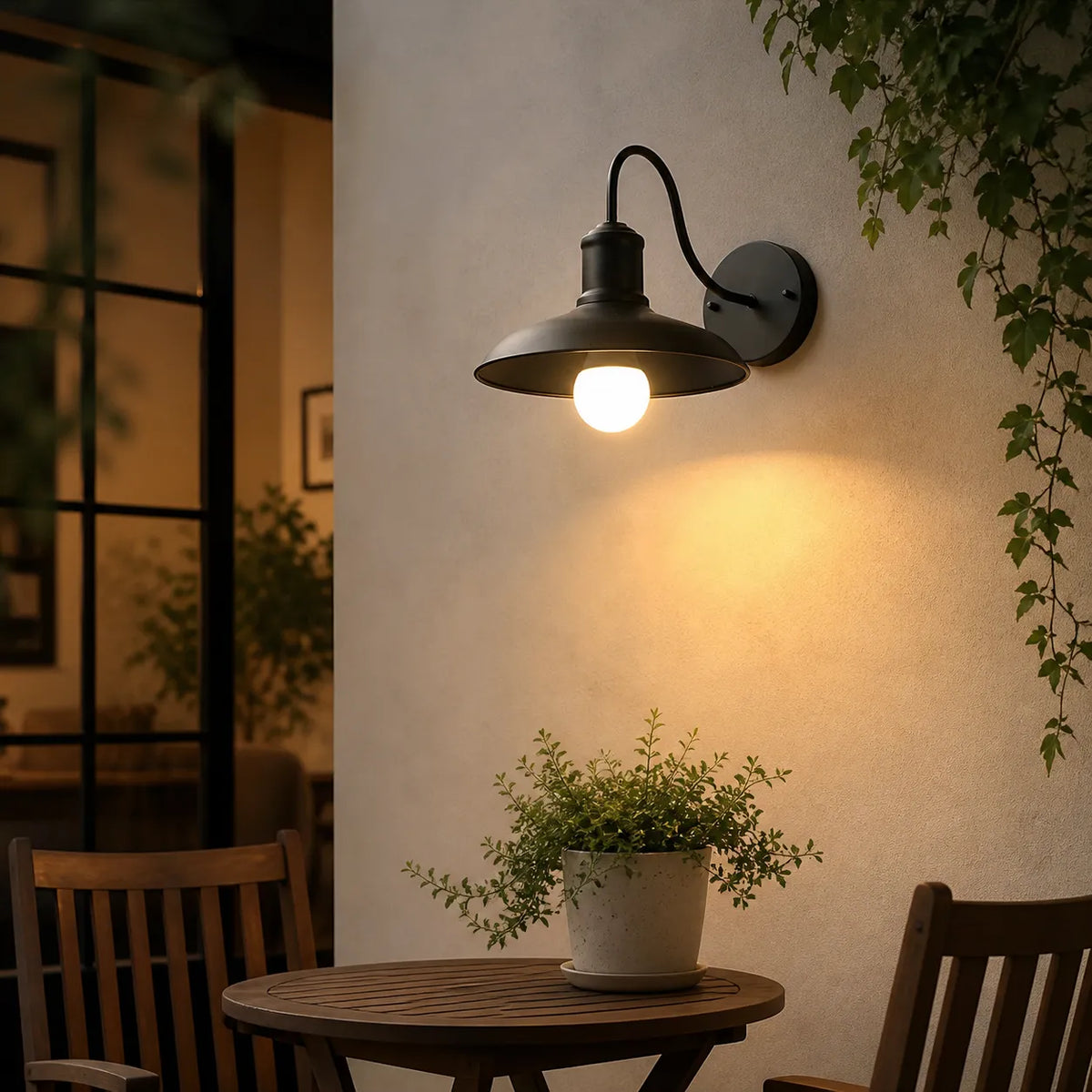 Outdoor Wall Light with Gooseneck Arm and Bowl Shade for Exterior Lighting