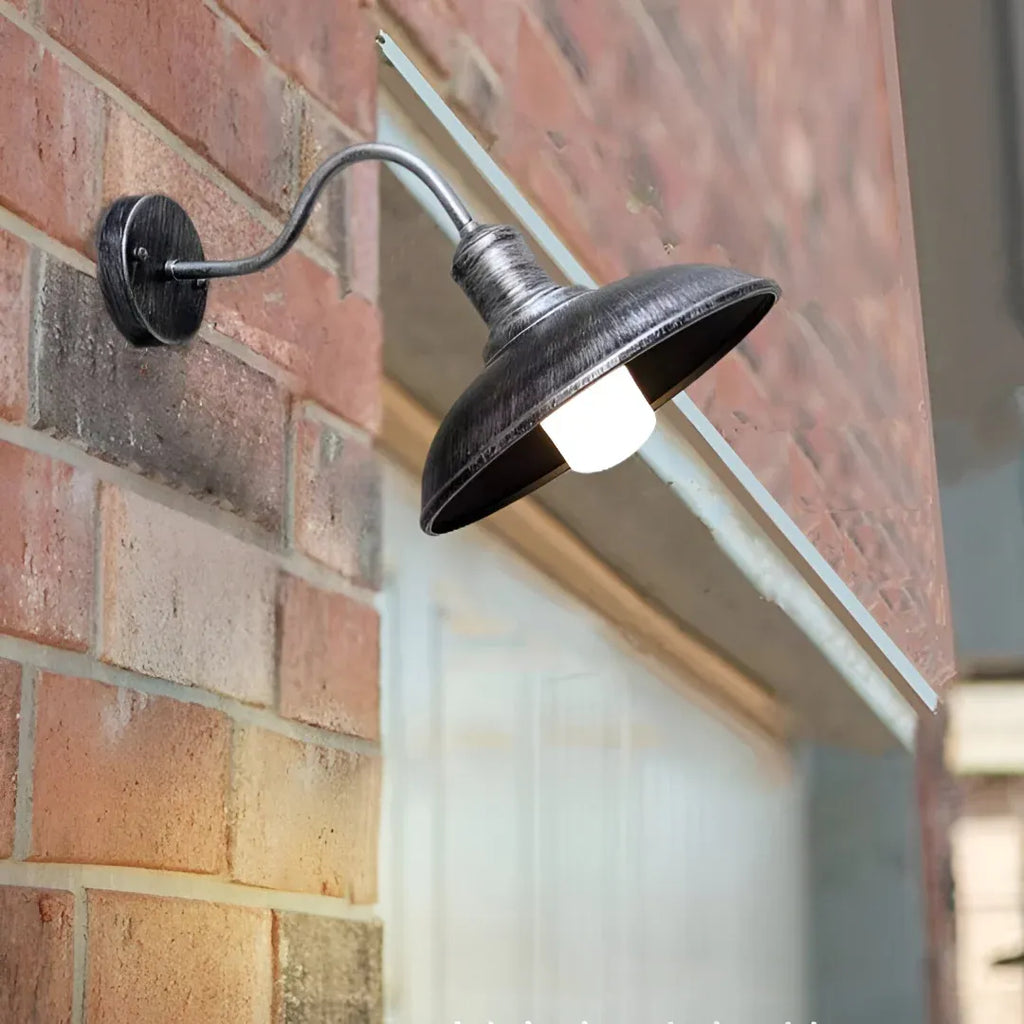 Outdoor Wall Light with Gooseneck Arm and Bowl Shade for Exterior Lighting