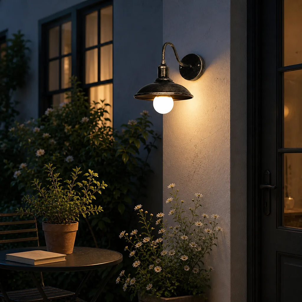 Outdoor Wall Light with Gooseneck Arm and Bowl Shade for Exterior Lighting