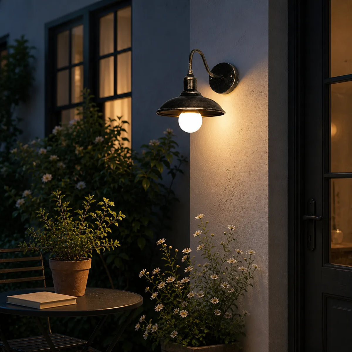 Outdoor Wall Light with Gooseneck Arm and Bowl Shade for Exterior Lighting