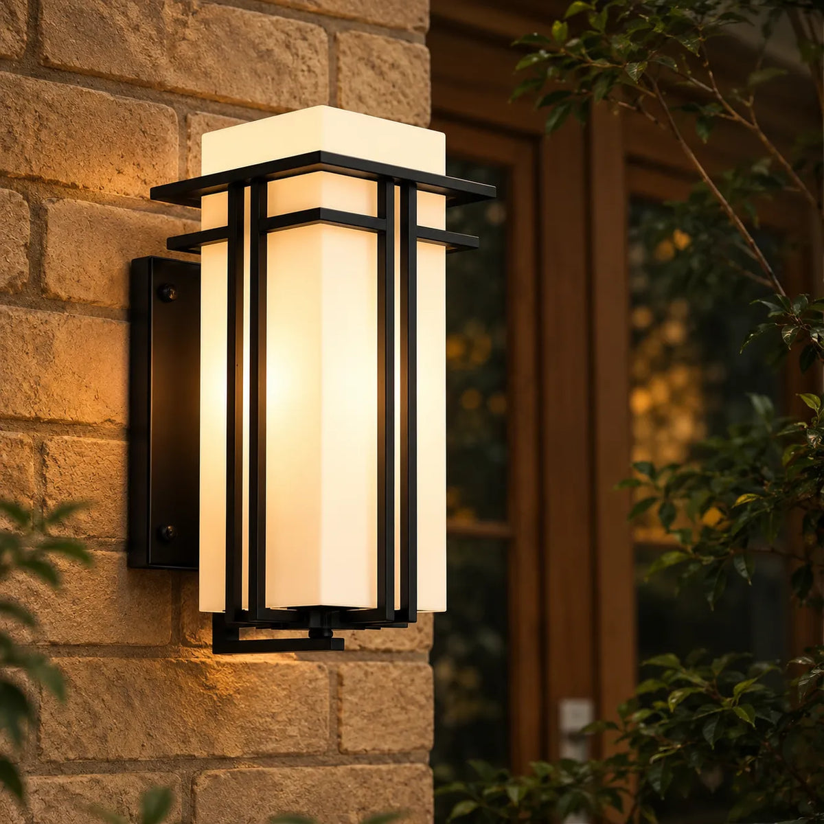 Outdoor Wall Sconce with Frosted Glass and Industrial Iron Frame Weatherproof Exterior Light